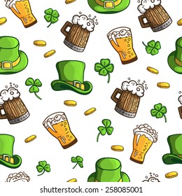 Seamless pattern with objects St. Patrick's Day. Holiday items. Vector.