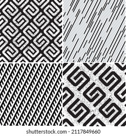 Seamless pattern with oblique black segments. 4 different vector patterns in the same package(eps). One pattern is paid and 3 are free (white dividing lines). 