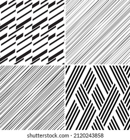 seamless pattern with oblique black segments. 4 different vector patterns in the same package(eps). One pattern is paid and 3 are free (white dividing lines)
