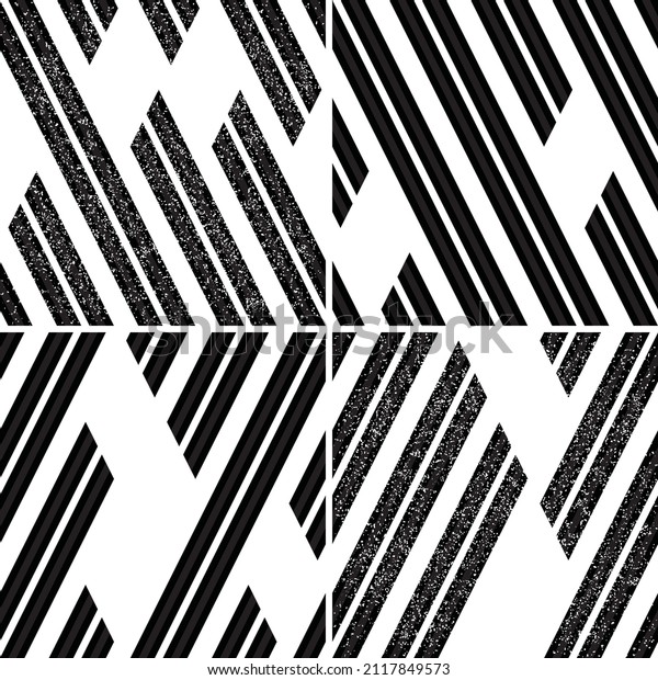Seamless pattern with oblique black\
segments. 4 different vector patterns in the same package(eps). One\
pattern is paid and 3 are free (white dividing lines).\
