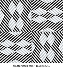 Seamless pattern with oblique black and silver gray segments