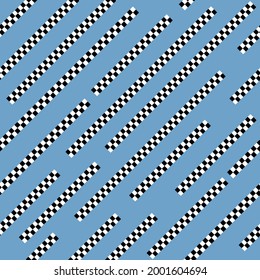 seamless pattern of oblique checkerboard stripes on a blue background for prints on fabrics, clothing, packaging, ceramics and for cover design