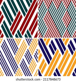 Seamless pattern with oblique colored segments. 4 different vector patterns in the same package(eps). One pattern is paid and 3 are free (white dividing lines). 