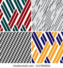 Seamless pattern with oblique colored segments. 4 different vector patterns in the same package(eps). One pattern is paid and 3 are free (white dividing lines). 