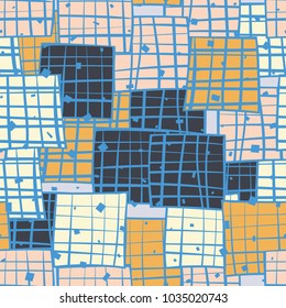 A seamless pattern of oblique multicolored squares that are not neatly striated.