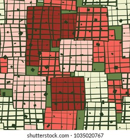 A seamless pattern of oblique multicolored squares that are not neatly striated.