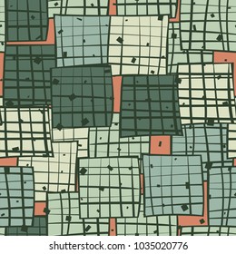 A seamless pattern of oblique multicolored squares that are not neatly striated.