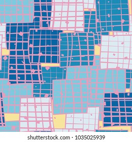 A seamless pattern of oblique multicolored squares that are not neatly striated.