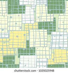 A seamless pattern of oblique multicolored squares that are not neatly striated.
