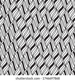 Seamless pattern with oblique wavy black segments