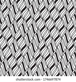 Seamless pattern with oblique wavy black segments