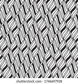 Seamless pattern with oblique wavy black segments