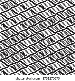 Seamless pattern with oblique wavy black segments