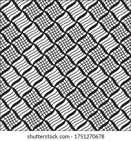 Seamless pattern with oblique wavy black segments