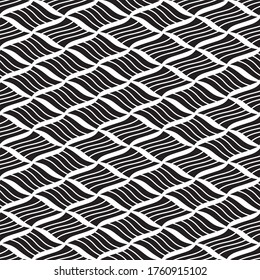 Seamless pattern with oblique wavy black bands