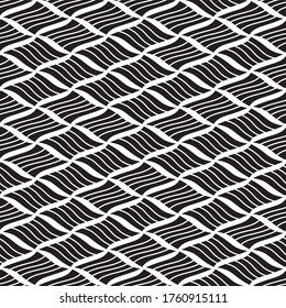 Seamless pattern with oblique wavy black bands