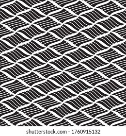 Seamless pattern with oblique wavy black bands