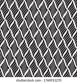 Seamless pattern with oblique wavy black bands