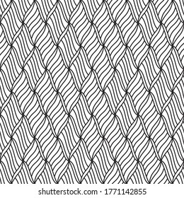 Seamless pattern with oblique wavy black segments
