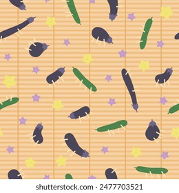 Seamless pattern of Obon's spirit horse, spirit cow and checkered pattern (sudare)