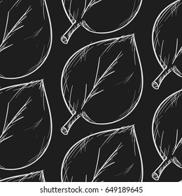 Seamless Pattern Of  Obtuse Leaves Hand Drawn Sketch Black Outline