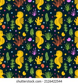 Seamless pattern ocean animal.Sea wildlife underwater.Background cartoon style.