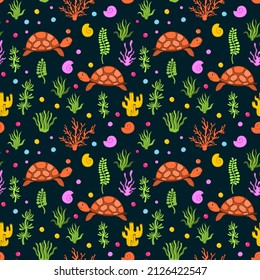 Seamless pattern ocean animal.Sea wildlife underwater.Background cartoon style.