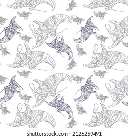 Seamless pattern with ocean stingrays