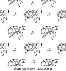 Seamless pattern - ocean turtle. Black and white