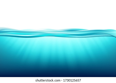 Seamless pattern with ocean waves. Sea landscape underwater space. Vector illustration with deep underwater ocean scene.