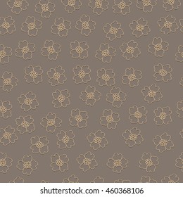Seamless Pattern with ocher flowers on brown background