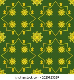 Seamless pattern with octagon star, Islamic or Arabic or Indian or Pakistani mandala and lantern with gold color ,luxury ,elegant shape for textile ,fabric design , wallpaper, background 
