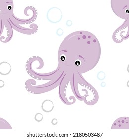 seamless pattern with octopus and bubbles