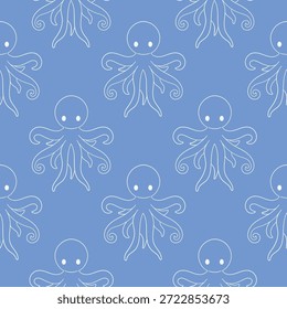 Patrón sin fisuras con pulpo en estilo de arte de línea flotando en un diseño temático del océano que se repite.