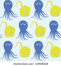 Nahtloses Muster mit Tintenfisch und Rampe. Leicht editierbar. Vektorversion