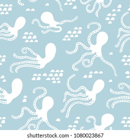 Patrón sin foco con pulpo. Estilo escandinavo. Vector de material. Perfecto para tela, textil. Fondo vectorial.