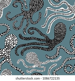 Seamless pattern with octopus. Scandinavian style. Stock vector. Perfect for fabric, textile. Vector seamless pattern.