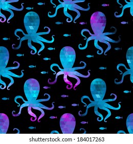 seamless pattern with octopuses and fishes. Colorful mosaic backdrop. background (seamlessly tiling).