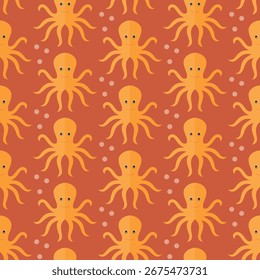 padrão sem costura polvos animais do mar em tecido de papel de parede de fundo vetor vermelho tecido de giftwrap