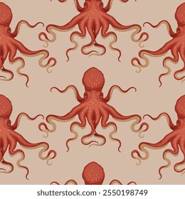 Seamless pattern with octopuses. Vector graphics.