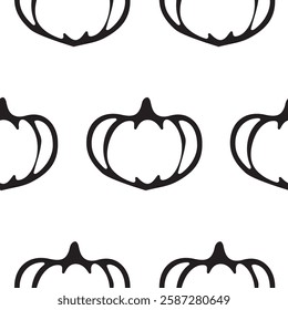 seamless pattern with odd shaped pumpkins drawn in line art style on white background, for packaging or textile