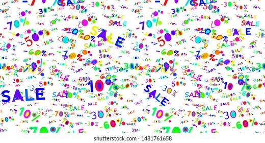 Seamless pattern with offers, discount and sale for advertising bags, flyers, package. Vector