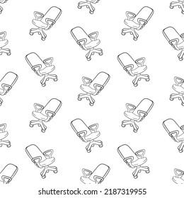 Seamless Pattern With Office Chair Doodle Outline Vector