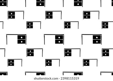 Seamless pattern with office desk front view silhouette vector