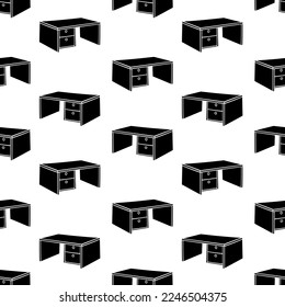 Seamless pattern with office desk isometric view silhouette vector