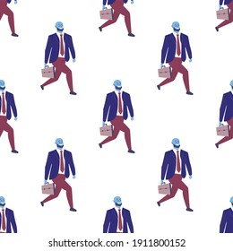 Seamless pattern with office workers and businessmen with briefcases walking to work. Office concept background isolated. Confident men. Isolated Male character Cartoon flat vector illustration