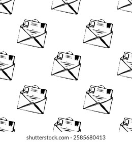 Seamless pattern with official mail letter. Hand made sketch envelope with a letter icon in doodle style on white background. sstkBusiness	 	 