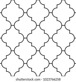 Nahtloses Muster mit Ogeverzierungen. Traditionelle orientalische Verzierung mit wiederholten, abgerundeten Formen. Tapete mit Fensterläden. Gittermotiv. Digitales Papier, Stoffdruck, Webdesign. Vektorkunstbild.