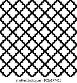 Seamless pattern with ogee ornament. Oriental traditional ornamentation with repeated rounded shapes. Window tracery wallpaper. Grid motif. Digital paper, textile print, web design. Vector art image.