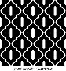 Seamless pattern with ogee ornament. Oriental traditional ornamentation with repeated rounded shapes. Window tracery wallpaper. Grid motif. Digital paper, textile print, web design. Vector art image.